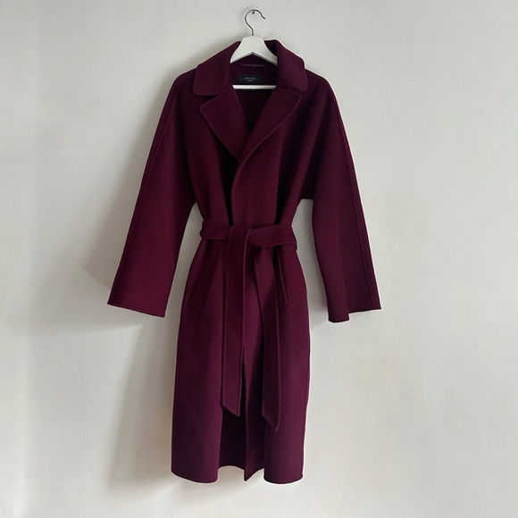 Max Mara soft virgin double faced wool plum belted wrap coat trench s'max O/S - Picture 1 of 12